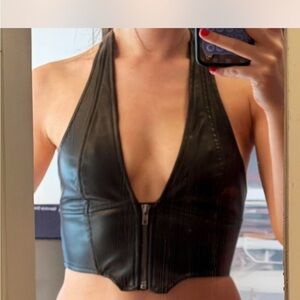 REVOLVE Black Halter Crop Top